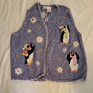Womens Penguin Embroidered Vest - Blue